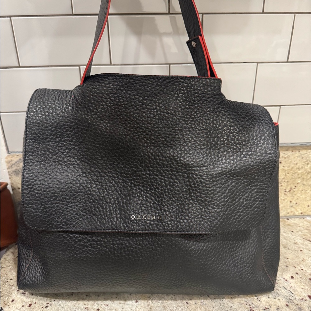 Orciani Black Leather Women's shoulder bag red interior